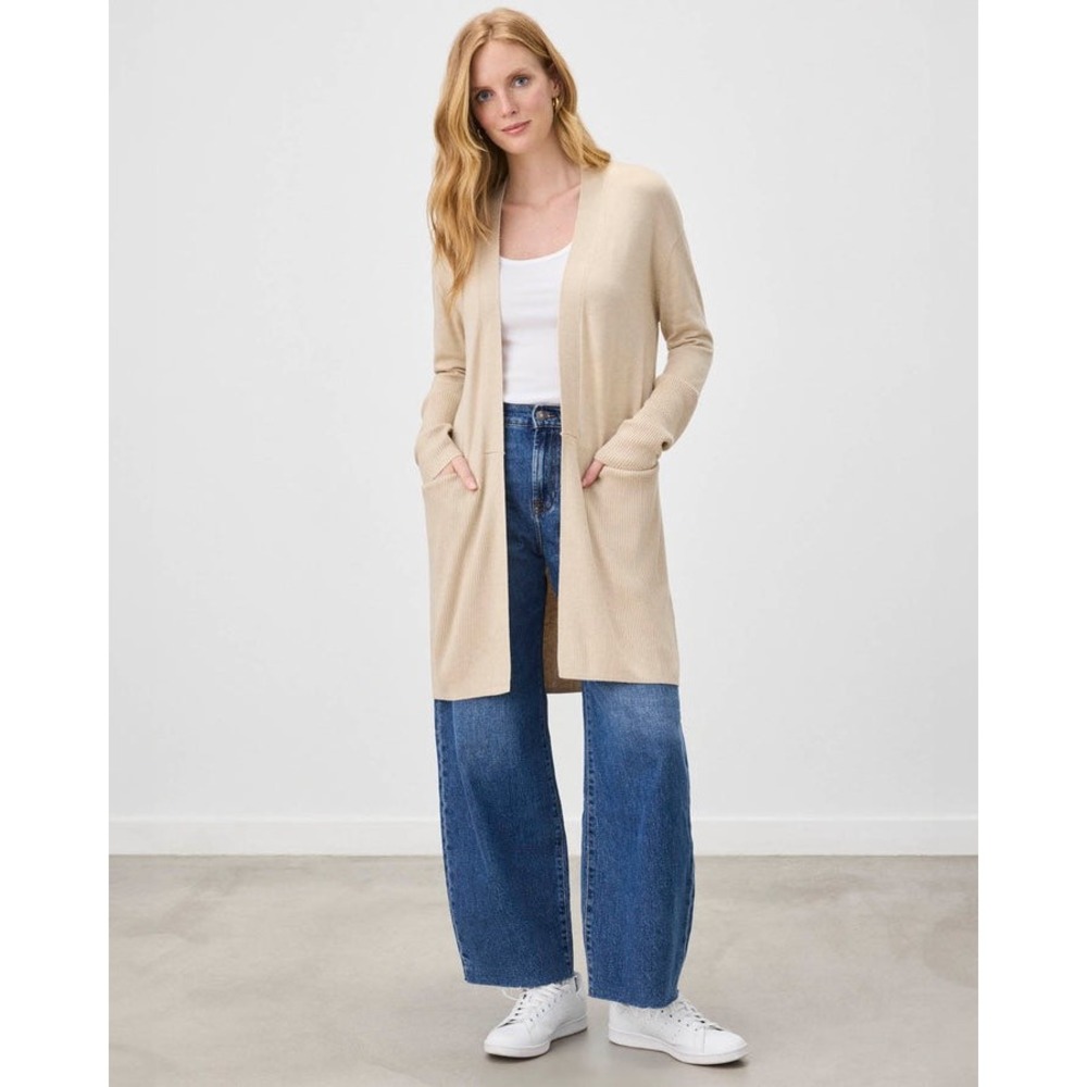 Splendid Retreat Longline Open Front Cardigan Light Oatmeal XXS Cashmere Blend